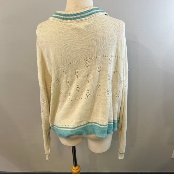 NWOT BP Pointelle‎ Cotton Polo Sweater in Ivory Dove (3X) - Picture 6 of 8